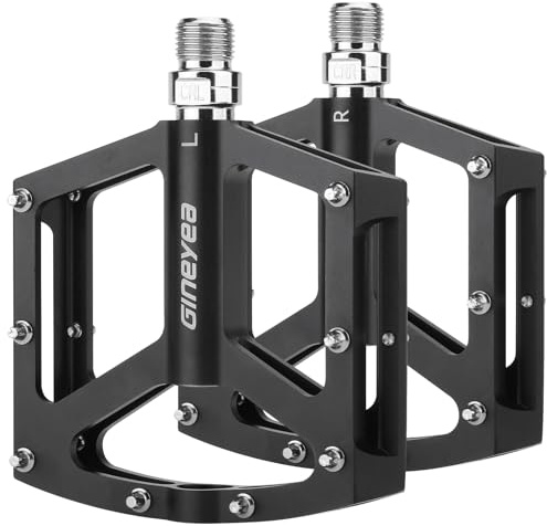 Gineyea Fahrradpedale, CNC Aluminium 9/16-Zoll Flat Pedale, Flachpedale mit Rutschfester Plattform & Cr-Mo-Stahlachse für Rennrad, MTB, E-Bike