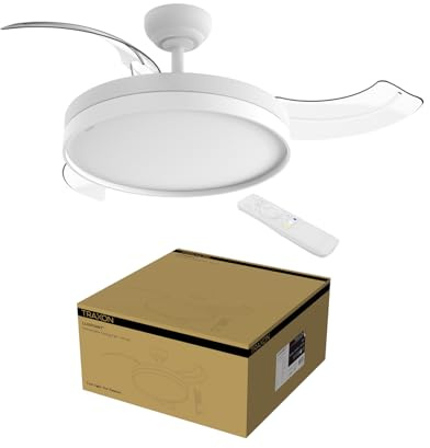 TRAXON LUXPOINT Ventilador de Techo Silencioso con Luz LED, Motor DC 25W, Aspas Plegables, Control Remoto, 3 Colores de Luz, Bajo Consumo, Ideal Salón y Dormitorio