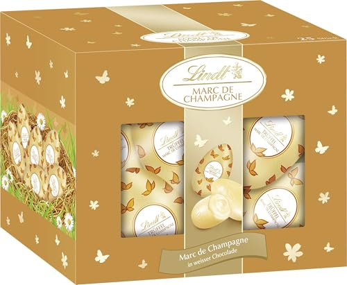 Lindt Schokolade | Trüffel-Eier | 450g | Weiße-Schokoladeneier mit feinem Marc de Champagne-Füllung | Ostereier mit Alkohol | Osterschokolade für Erwachsene zum Teilen & Genießen