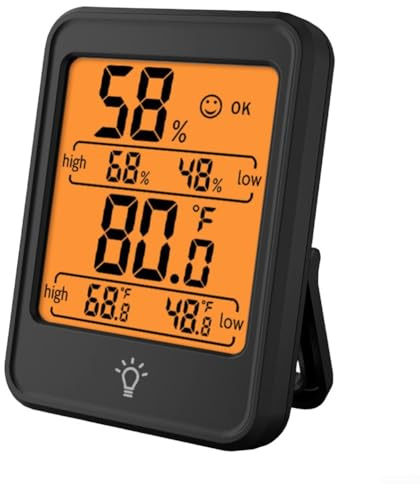 Digital Mini Thermo-Hygrometer Indoor Temperature Humidity Monitor With Comfort Indicator Display Magnet Wall Mount Stand For Home Living Room Bedroom Office(MC41 Black)