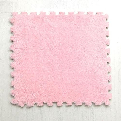 YTBHSHXZ Ineinander greifende Plüsch-Teppichfliesen, 15-teilige Plüsch-Schaum-Puzzle-Bodenmatte, weiche, ineinander, rutschfeste Teppichfliesen, Fußmatten for Schlafzimmer und Wohnzimmer(Pink)