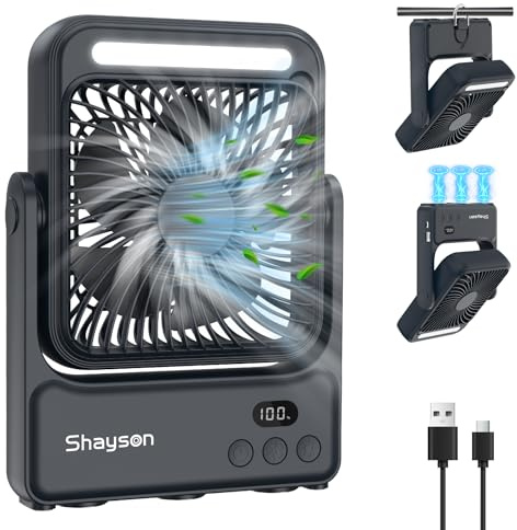 USB Ventilador Portatil 10000mAh con Luz LED 7-27 Horas Funcionamiento