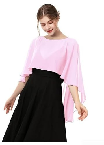 Scialle da donna in chiffon, elegante, copriabito da sera, morbido, traspirante, sciarpa per matrimoni, feste, protezione solare, taglia unica, per donne e ragazze (rosa)
