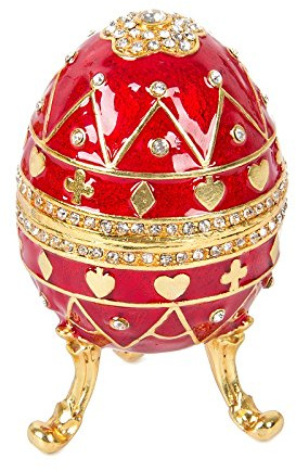 QIFU Hand Painted Small Red Easter Egg Style Enamel Trinket Box Hinged