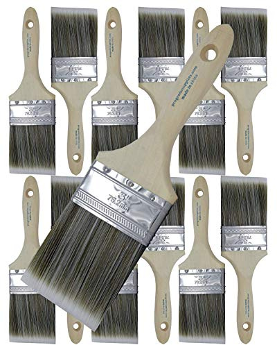 12PK 3 inch Flat Brush Premium Wall/Trim House Paint Brush Set for Professional Painter and Home Owners Painting Brushes for Cabinet Decks Fences Interior Exterior & Commercial Paintbrush.