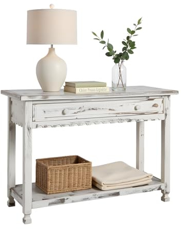 Alaterre Furniture Rustic Country Cottage Console Table with 1 Drawer & 1 Shelf, Distressed Finish - Perfect for Living Room, Entryway, Hallway