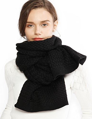 RIIQIICHY Ladies Winter Black Scarf for Women Scarves Wraps Chunky Fluffy Knitted Thick Scarfs Pashmina Shawl
