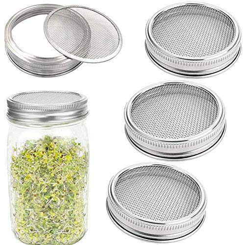 Sprouting Lids Sprouts Growing Kit for Wide Mouth Mason Jar Mesh Lid - 4 Pack Metal Fine Stainless Steel Screen Sprout Jars Lids Plant Seed Germination