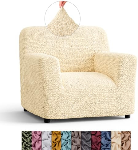 Menotti Chair Cover - Armchair Cover - Armchair Slipcover - Soft Polyester Fabric Slipcover - 1-piece Form Fit Stretch Stylish Furniture Protector - Microfibra - Beige (1 Seater)