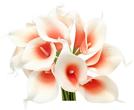 Angel Isabella 20 Stems Real Touch Calla Lily Bouquet – Lifelike Artificial Flowers in Picasso Orange Coral – Premium Polyurethane Faux Arum Lilies for Home Decor, Wedding, and DIY Arrangements