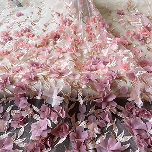 Tessuto in pizzo ricamato con fiori 3D, per costume da ballo, abito da sposa, gonne, 130 cm di larghezza (91 cm, pesca)