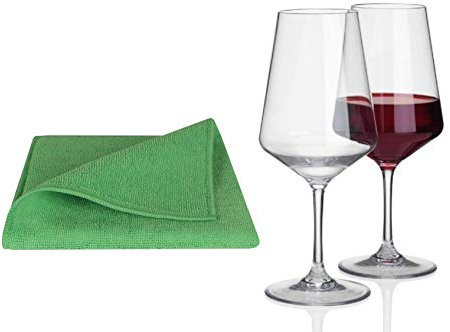 Moritz 2 Stück Polycarbonat Rotwein Glas Set 570 ml klar + 4X Mikrofasertuch Spültuch grün Camping Gläser Glas Kunststoff für Wasser Wein Cocktail UVM Campingküche