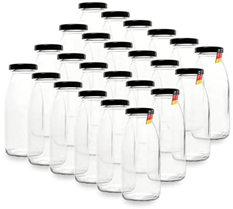 Flaschenbauer Lot de 24 bouteilles vides, en verre, 250 ml, avec bouchon à vis TO43, noires, 0,25 l, à remplir soi-même avec du lait, du jus, du smoothie