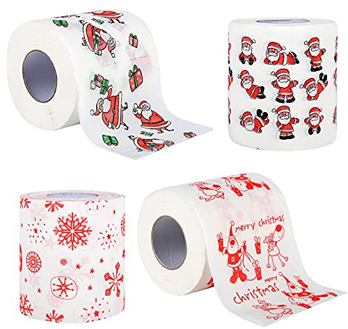 Rouleau de papier hygiénique,4 rouleaux de papier toilette de noël papier toilette de bain du père noël essuie-tout essuie-mains papier hygiénique matelassé Rouleau de papier toilette en bambou