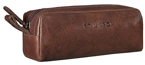 STILORD Linus Etui Leder Vintage Herren Damen Stifteetui Lederetui Federmappe quadratisch Stiftetasche echtes Rindsleder Farbe:Sattel - braun