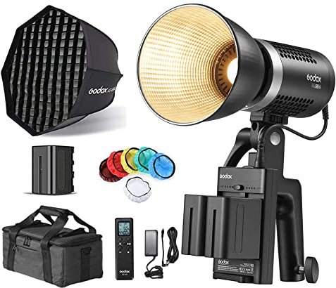 Godox ML60Bi Lampe vidéo LED 60W Power in Your Hands, avec Softbox AD-S60S, télécommande RC-A6, Batterie au Lithium 2X NP970