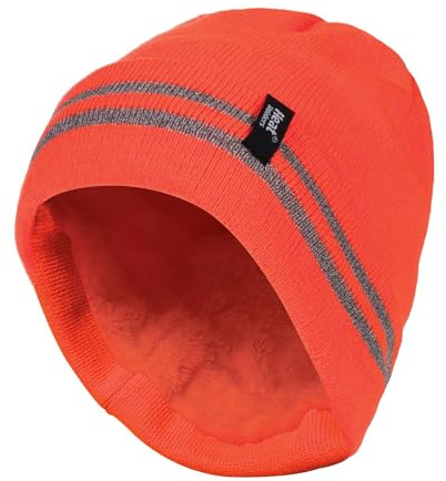HEAT HOLDERS - Mens hi vis Reflective Outdoor Winter Thermal Knitted high Visibility Turnover hat in Orange and Yellow (One Size, Hi Vis Orange)