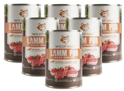 Wildfang® våtfoder hund 400g – Premium rent lammkött för hundar med naturliga ingredienser, spannmålsfritt & glutenfritt, inget tillsatt socker, passar alla raser och äldre hundar – Förpackning om 6