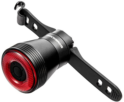 ROCKBROS Bike Rear Tail Light, USB Rechargeable Smart MTB Bicycle LED Taillight, IP65 Waterproof, 4 Lighting Modes, 2 Easy Installation Modes