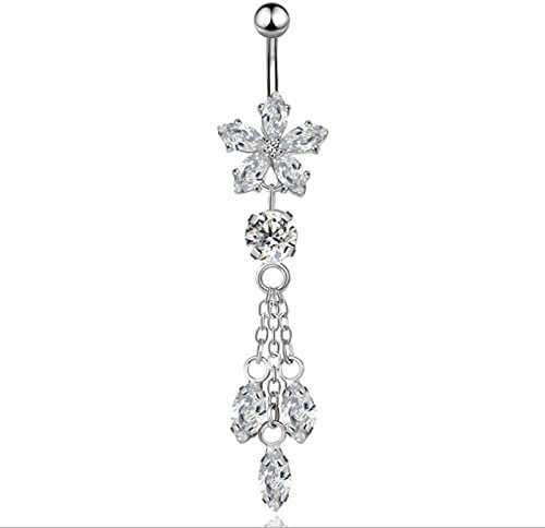 Stfery Piercing Bauchnabel, Bauchnabelpiercing Schwangerschaft Chirurgenstahl Edelstahl Zirkonia Weiß Blume Quaste Geschenk für Damen