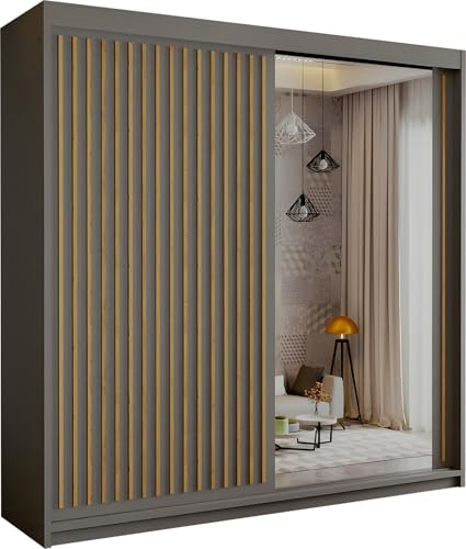 SLIDING WARDROBE 4U Modern Burg Free Standing Large Sliding Wardrobe For Bedroom in 150cm,203cm & 250cm with White,Black,Grey & Oak Colors (Grey, 150cm)