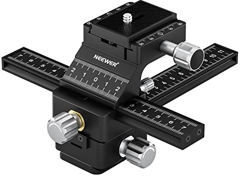 NEEWER Rail de Mise au Point Macro 4 Voies avec Plaque à dégagement Rapide pour Type Arca, Filetage 1/4 pour macrophotographie et Gros Plans, Compatible avec Appareil Photo Reflex numérique Canon