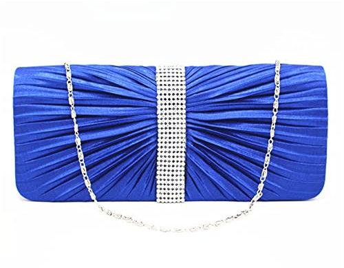 Insun Damen Clutch, Satin Glänzend Abendtasche mit Kette, Elegante Umschlag Tasche für Hochzeit Wedding Prom Party Königsblau 1 26 x 10 x 5 cm