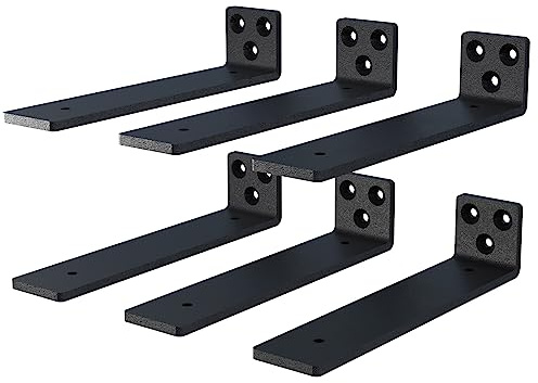 NEODROP 6 Inch Floating Shelf Brackets, Heavy Duty Hidden Bracket for Wall, Mantel, Bookshelves, Black Powder Coated Steel, 6-Pack