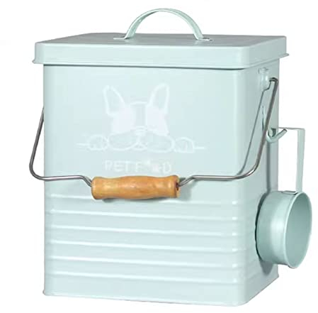 6,8 kg Behälter für Hundefutter, Holzgriff, Aufbewahrungsbehälter für Tiernahrung, verzinktes Eisen, luftdichte Hundefutterbehälter, Bauernhof-Hundefutterbehälter (Minzgrün)