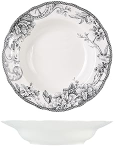 H&H Mayfair Set 6 Piatti Fondi, in Porcellana, Grigio e Bianco, 22.5cm, Stile Inglese