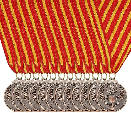PATIKIL 2 Bronze Preis Metalle 12Stk Stil Preis Medaillen 3. Gewinn mit Hals Farbband für Spiele Sportliche Wettkämpfe