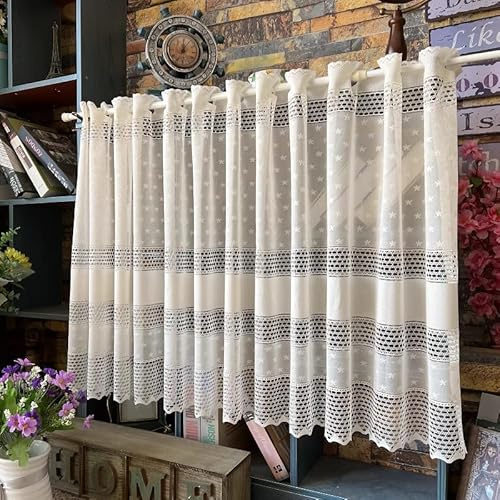 Daliena Stickerei Scheibengardine 60cm höhe weiß Bistrogradinen mit Spitze B/H 100/60cm