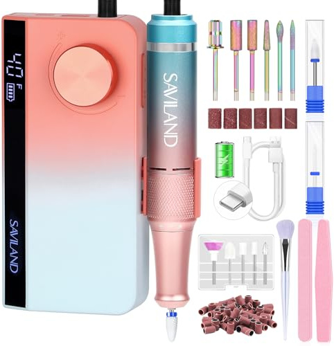 SAVILAND Electric Nail Drill Professional: 40000RPM Upgrad Nail Drill Kit 2026 Beautiful Gradient Sunset Color Scheme Nail D rill Machine Portable Nail File & Buffers Salon Use Manicure Pedicure