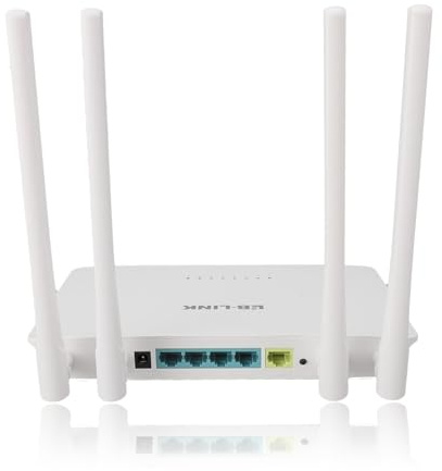 AC1200 Dual Band WLAN Router 1200 Mbit/s mit 4 LAN-Ports & 4x5dBi Antennen für Stabile Verbindung, App-Steuerung, Ideal für Zuhause und Büro – EU-Stecker