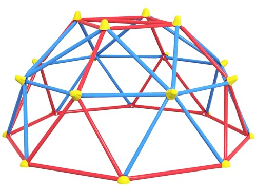 Outsunny Cupola per Arrampicata Bambini 3-8 Anni, Struttura per Arrampicata per 4 Bambini in Metallo Anti UV, Ø183x90cm, Multicolore