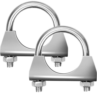 Glarks 2 piezas de abrazaderas de escape en U de acero inoxidable 304 de 38 mm (1-1/2 pulg) abrazaderas de escape con diseño de abrazadera de escape con brida de sillín para tubo de escape