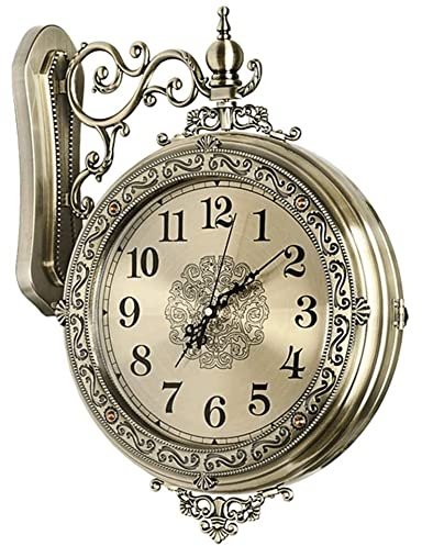Retro Bahnhofsuhr Europäische Stil doppelseitige Wanduhr, Metall Vintage 360 ​​° rotierende Wanduhr, Schmiedeeisen zwei Gesichter Wandhängeuhr, for Wohnzimmer Schlafzimmer Küchencafés Hotels Wanddekor