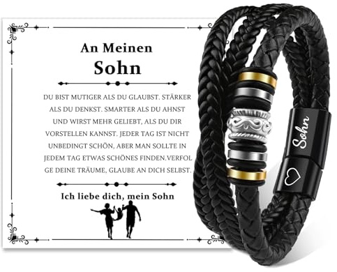 CheersLife Sohn Geschenk von Mama Papa Geschenke für Sohn Armband Geschenk 18. Geburtstag Junge Lederarmband Coole Armbänder mit Gravur Weihnachtengeschenke für Männer Junge
