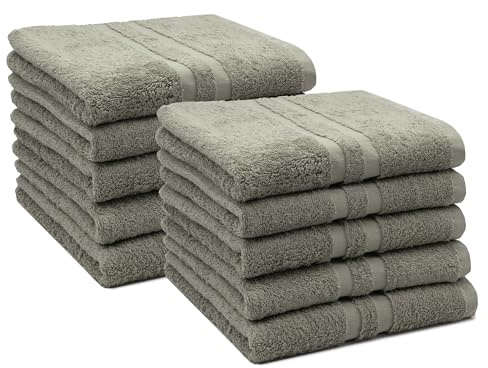 ZOLLNER 10er Set Handtücher in 50x100 cm, Baumwolle, Hotelqualität, Taupe