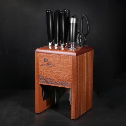 TT-YEC Porte-Couteau Universel En Bois Avec Ciseaux, Rainure De Barre D'affûtage, Pieds Antidérapants, Peut Accueillir 11 Types De Couteaux, Porte-Couteau De Comptoir De Cuisine