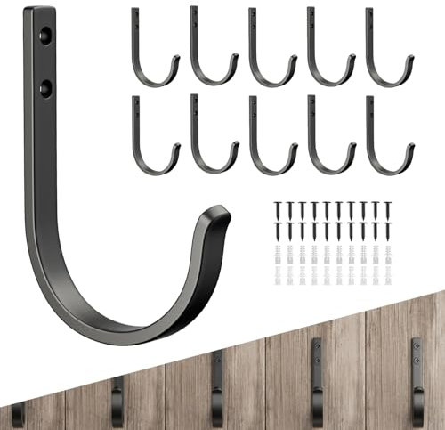 Josmimic Lot de 10 patères, porte-serviettes et crochets muraux - Crochets muraux sans perçage, patères, porte-clés pour gobelets à brosse à dents, salle de bain, WC, noir, avec vis