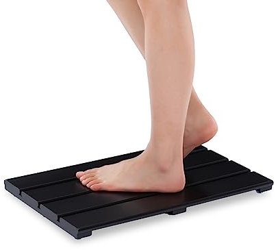 PELYN Bamboo Wooden Mini Bath Shower Mats for Small Bathroom, Small Bamboo Wood Bathroom Floor Mat, Sturdy and Easy to Clean(15.8 x 10.2 Inch)