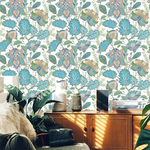Selbstklebende Tapete Blau Cremeweiß Strukturtapete Wandtattoo Schlafzimmer Tapete Selbstklebend Vliestapete Wallpaper for Living Room Tapeten Langlebig Wandschutzfolie 45x600cm