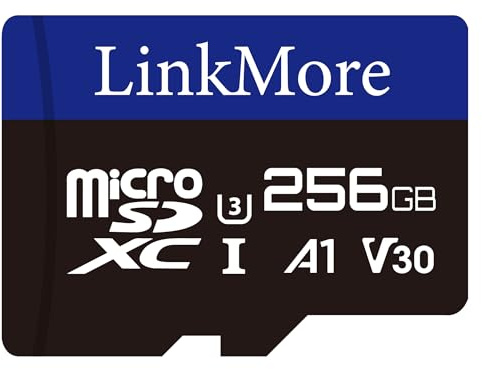 LinkMore Tarjeta de memoria MicroSD XV13 de 256 GB, MicroSDXC A1 UHS-I U3 V30 Clase 10, lectura de hasta 100 MB/s, escritura de hasta 75 MB/s, adaptador SD incluido