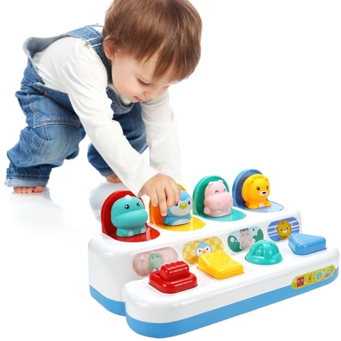 HENGBIRD Juguete Causa-Efecto, Juguete de Desarrollo con Botones y Colores, Juguetes de Animales para Clasificar Colores , para Niños, Niños Pequeños, Bebés, 18 Meses +, Pop-Up Pals