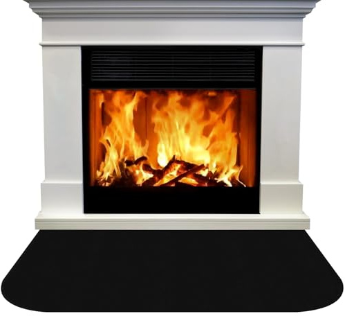 GOEDCH Trapez Kamin Feuerfeste Unterlage: 63 x 99cm Funkenschutzplatte Glasfaser, Funkenschutzplatte für Kaminofen, Brandschutzmatte, Faltbare Grillmatte, Flammschutzmatte für Grills, Camping
