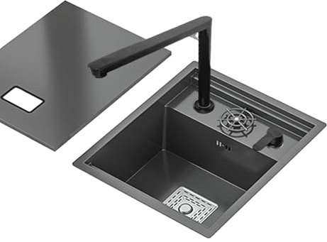 Fregadero Camper con Tapa para Caravana - pequeño Fregadero Invisible de Acero Inoxidable 304 para Isla Central de Cocina RV de un Tazón(1)
