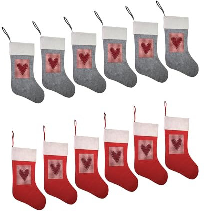 hausleben Weihnachtsstrumpf Set – 12 Stück, 42 cm aus Filz, Kamin Nikolausstrumpf zum Aufhängen, Nikolausstiefel zum Befüllen, Weihnachtsstrümpfe Deko, Christmas Stocking für Weihnachten, 12 Rot