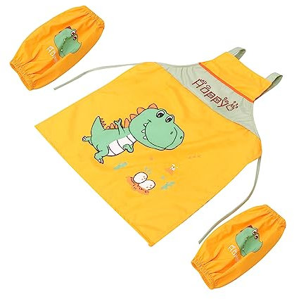 OFFSCH Dinosaurier Malschürze für Kinder Verstellbar mit Überärmel aus Wasserabweisendem Material Cartoon Design für Malen 1 Stück