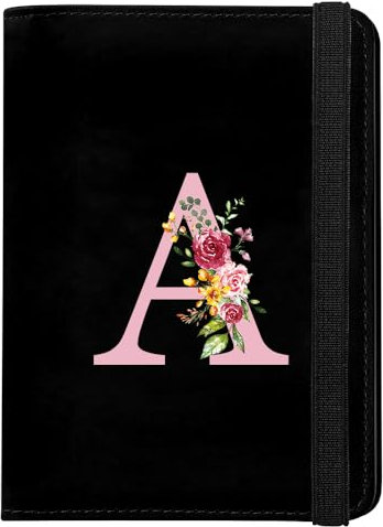 Reisepass Hülle mit Initialen, Reisepasshülle mit RFID-Blocker, Schwarz Passport Holder für Damen Herren, Reisemappe für Reisedokumente, Ausweistasche Reise dokumente, Kreditkarten Schutzhülle (A)